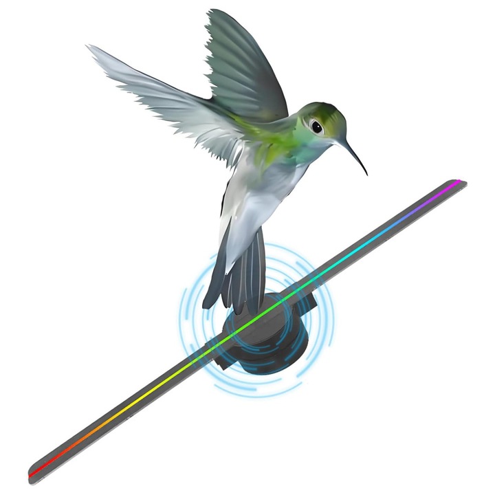 Holograma 3D de LED-uri, Afisare Proiectie Imagine & Video, Proiector Holograma tip Ventilator, WiFi, control prin aplicatie, HD, ideal pentru publicitate, Text editabil, ultra subtire 30mm, diametru 42 cm, OUYLAF, Negru