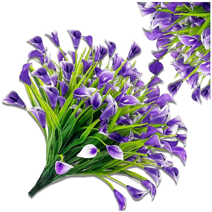 Комплект изкуствени цветя, лилави лилии, 5 броя, 38 см, зелени стъбла