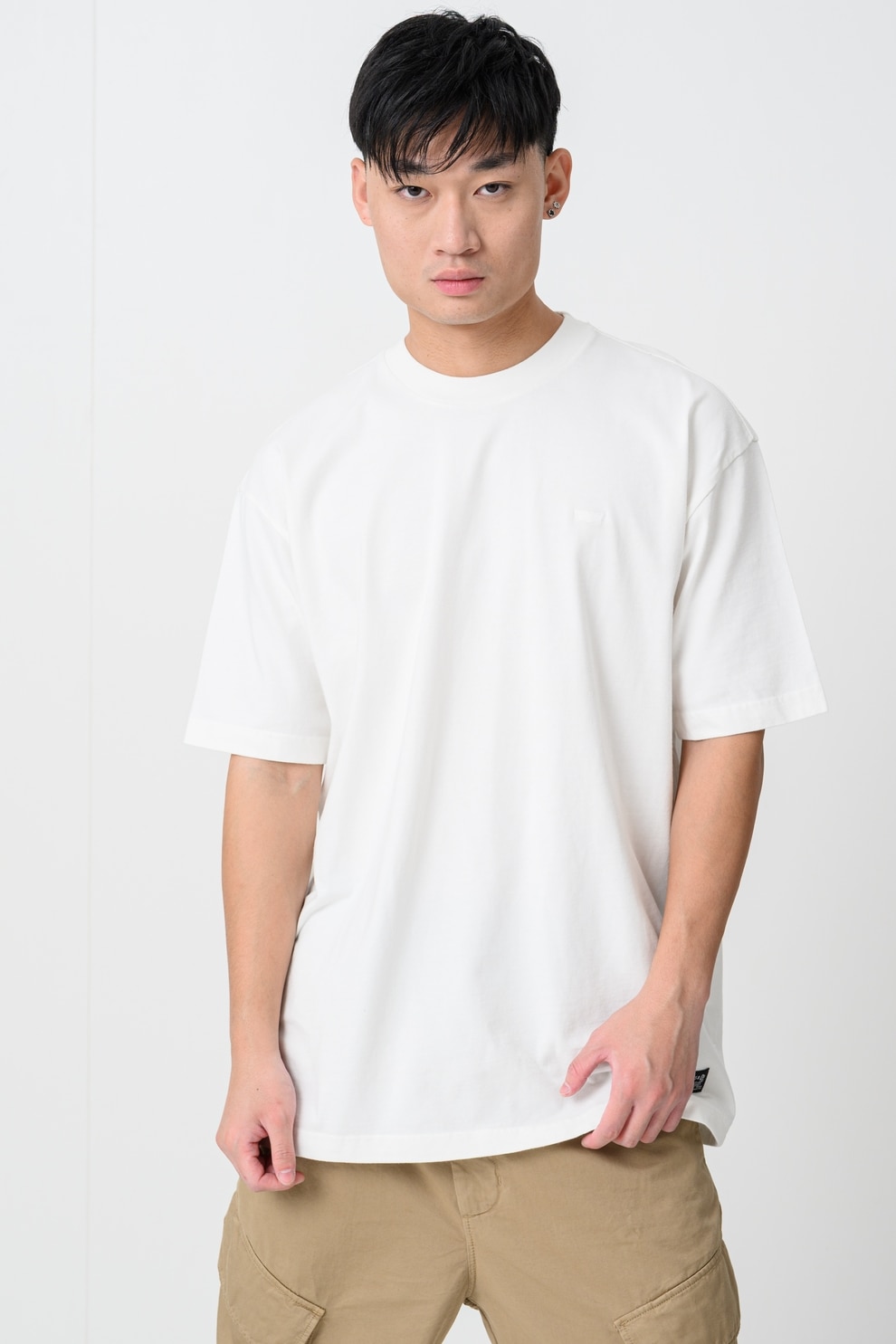 Levi's, Tricou din bumbac cu decolteu la baza gatului, Alb, S