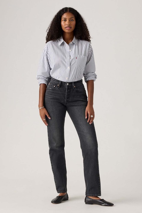 Levi's, Blugi cu talie inalta si aspect decolorat, Negru melange