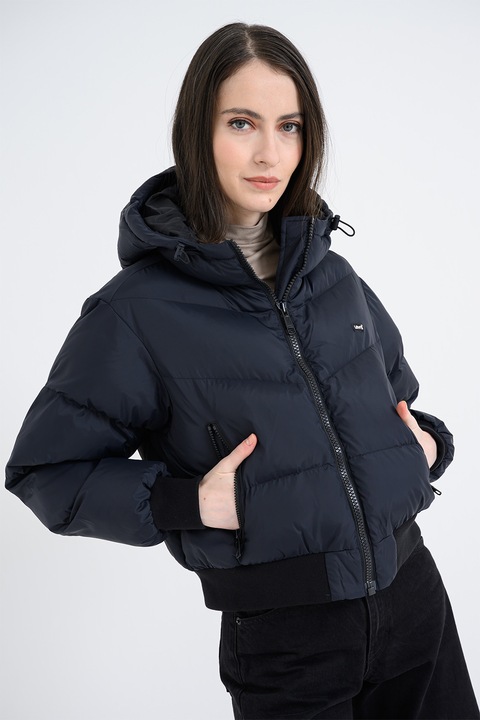 Levi's, Geaca crop matlasata cu gluga, Negru, L