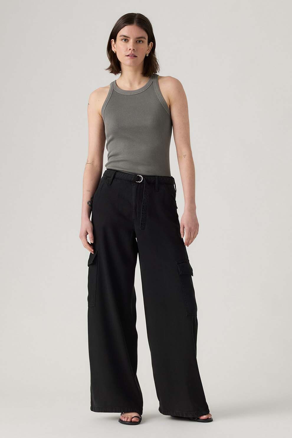 Levi's, Pantaloni cargo evazati din lyocell, Negru, W27-L32