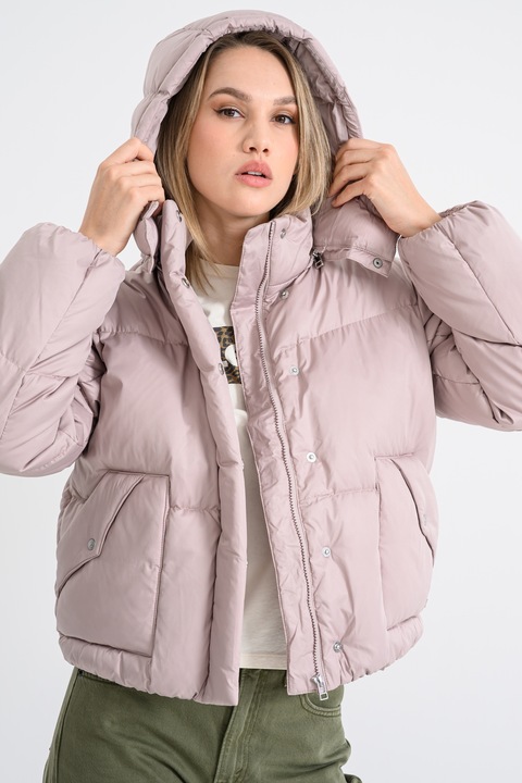 Levi's, Geaca cu umplutura de puf si gluga, Roz prafuit