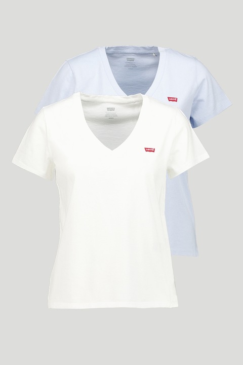 Levi's, Set de tricouri cu decolteu in V -2 piese, Alb/Albastru