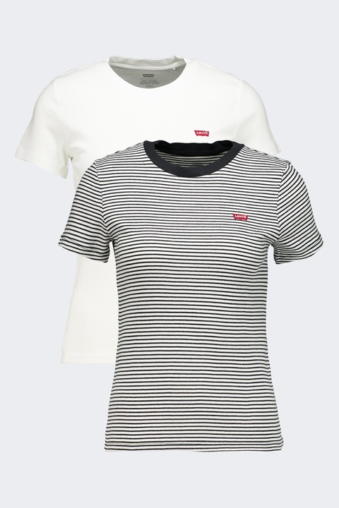 Levi's, Set de tricouri slim fit de bumbac cu decolteu rotund - 2 piese, Negru/Alb optic