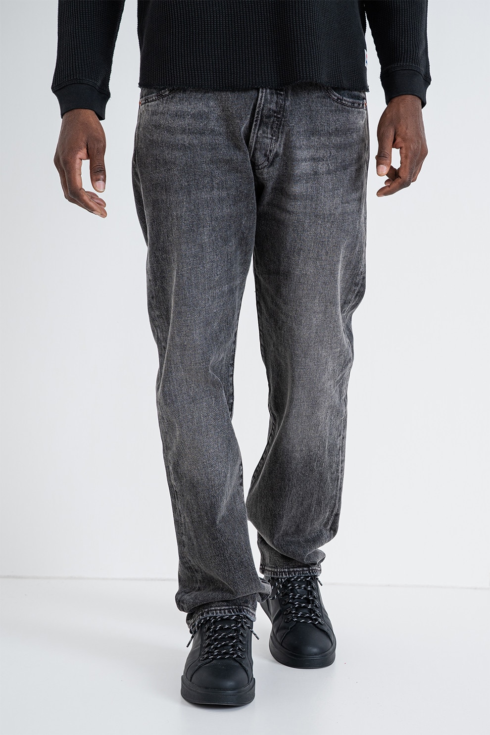 Levi's, Blugi cu nasturi 501® Original Fit, Gri, Gri inchis, W32-L32