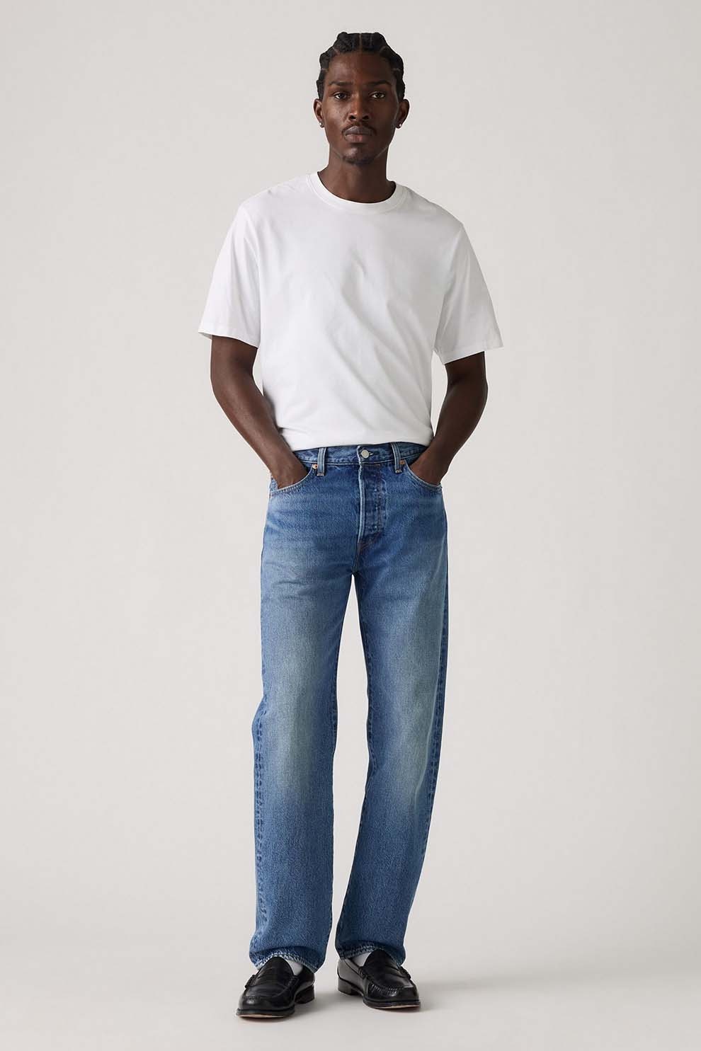 Levi's, Blugi cu nasturi 501® Original Fit, Albastru melange, Albastru deschis, W34-L32