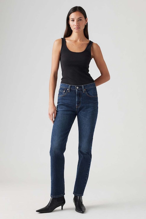 Levi's, Blugi cu talie medie su 5 buzunare 501®, Albastru inchis/Albastru inchis melange