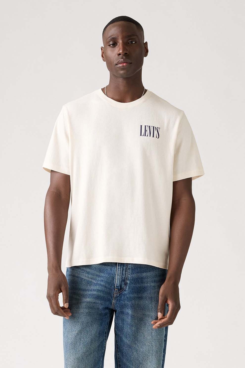 Levi's, Tricou lejer de bumbac, Alb fildes, Indigo, L