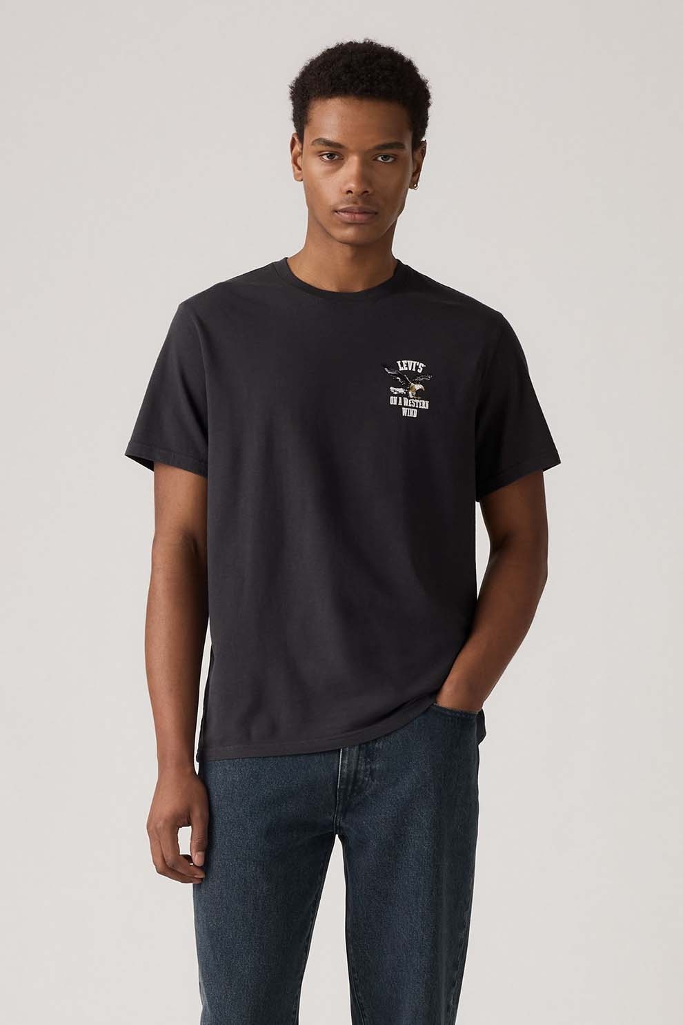 Levi's, Tricou lejer de bumbac, Negru stins, Alb murdar, XL