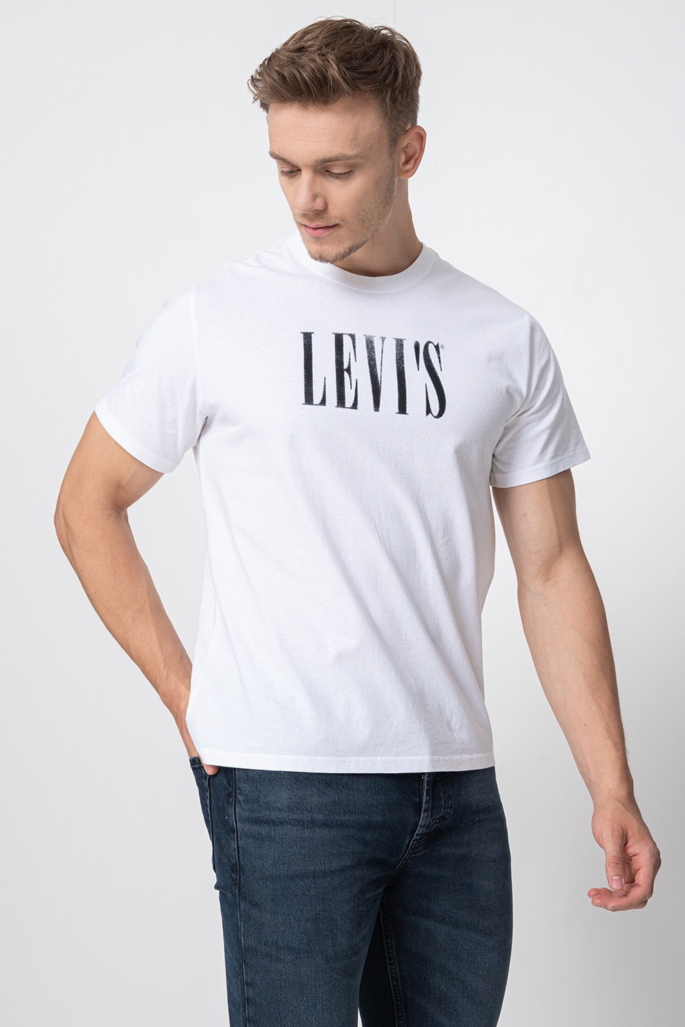 Levi's, Tricou lejer de bumbac, Alb murdar, Gri inchis, S