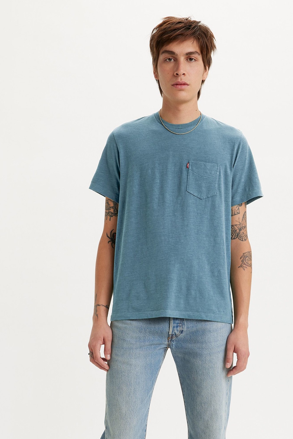 Levi's, Tricou de bumbac cu buzunar pe piept, Albastru prafuit, XL