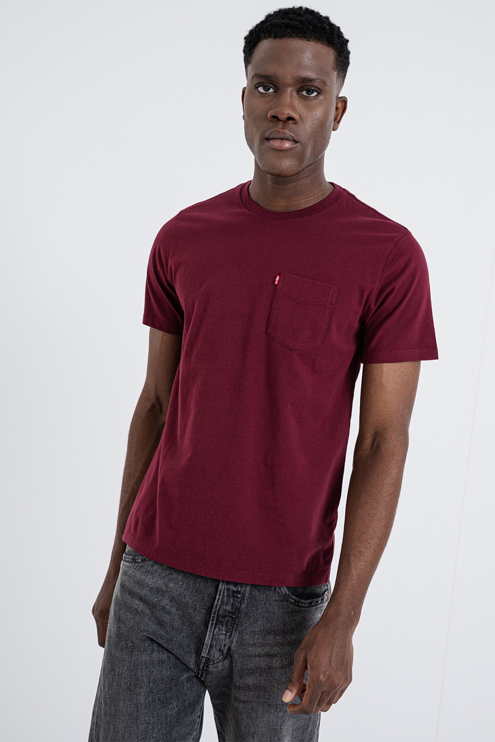 Levi's, Tricou de bumbac cu buzunar pe piept, Rosu, Rosu inchis, M