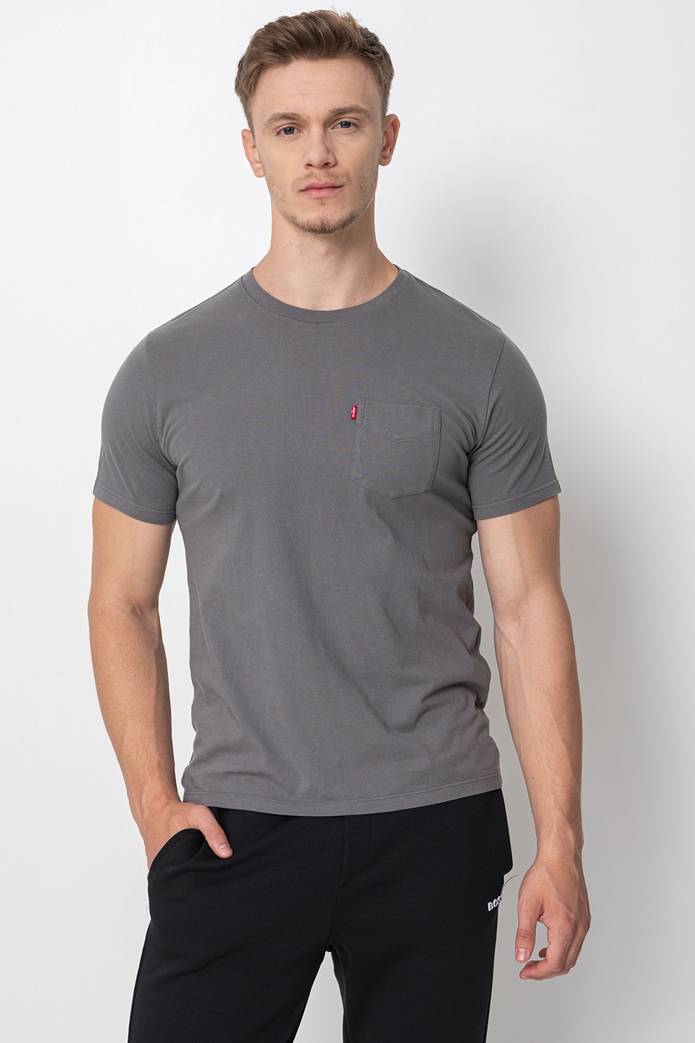 Levi's, Tricou de bumbac cu buzunar pe piept, Gri, M