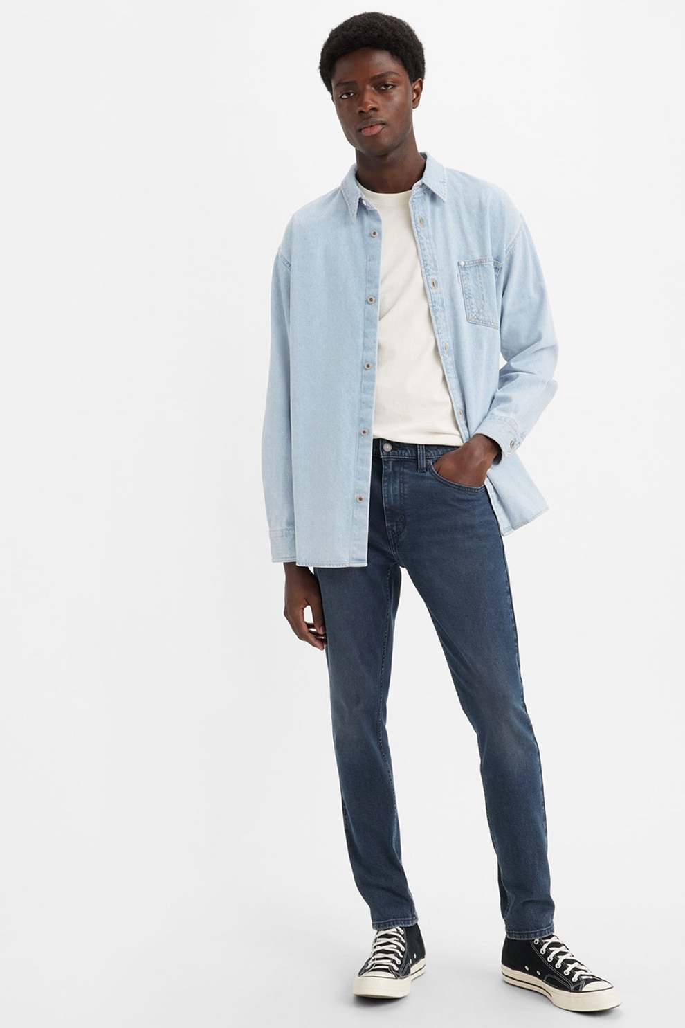 Levi's, Blugi slim fit cu croiala conica 512™, Albastru inchis, Rosu stins, Alb optic, W36-L32