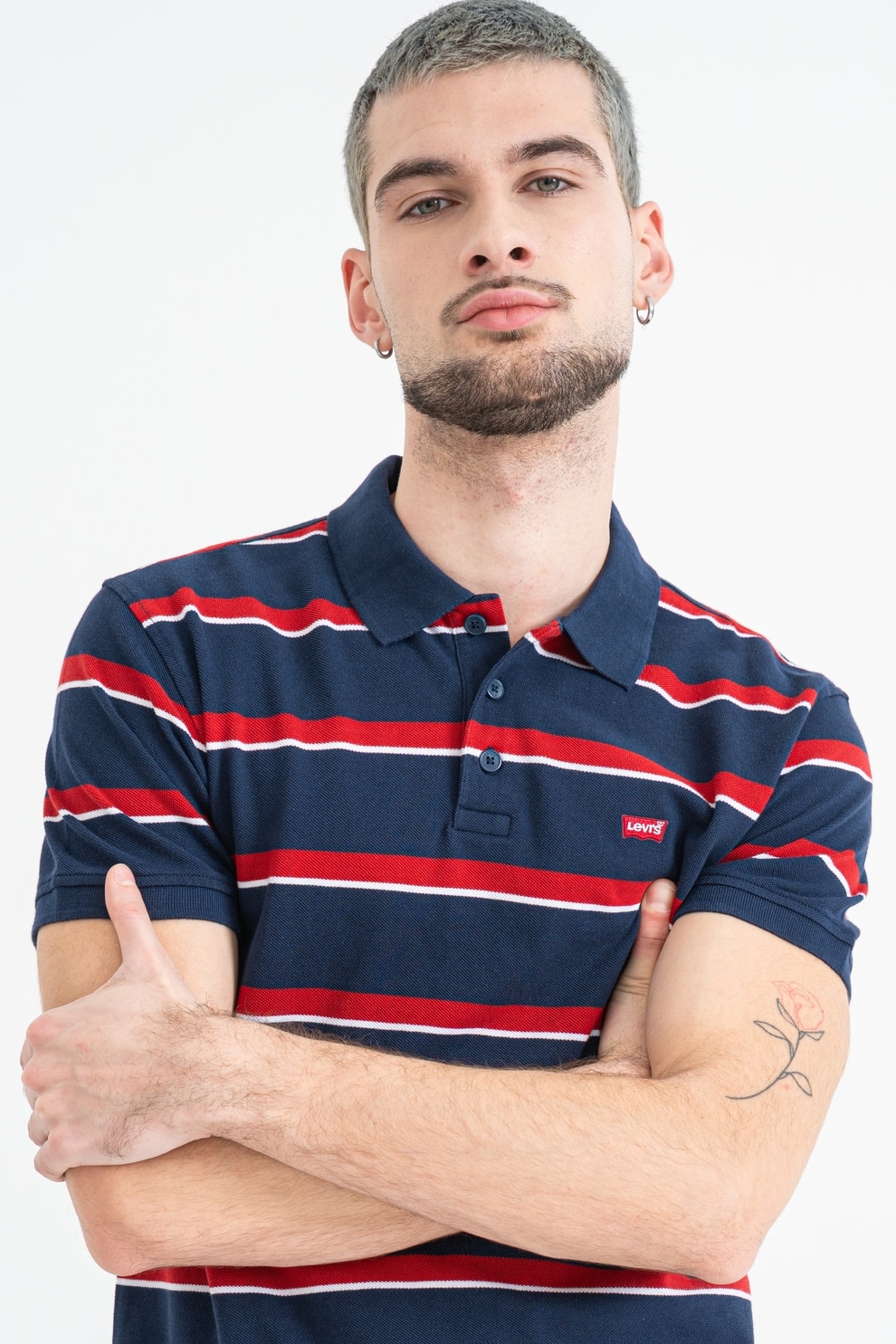 Levi's, Tricou polo in dungi Housemark, Rosu, Bleumarin, M