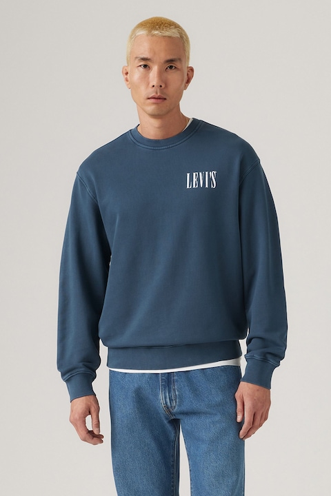 Levi's, Bluza de trening relaxed fit de bumbac, Albastru inchis/Alb optic