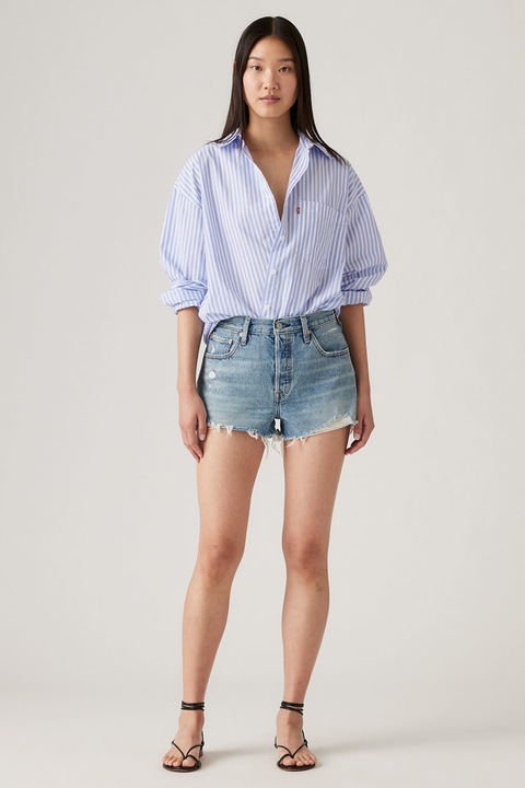 Levi's, Blugi scurti cu talie inalta 501®, Albastru petrol