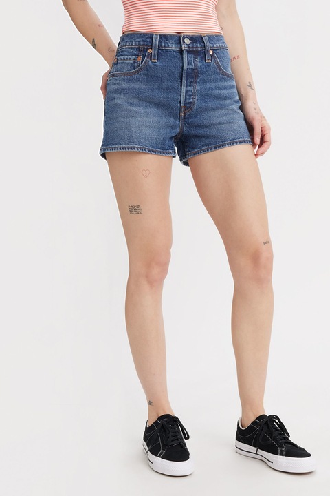 Levi's, Blugi scurti cu talie inalta 501®, Albastru prafuit
