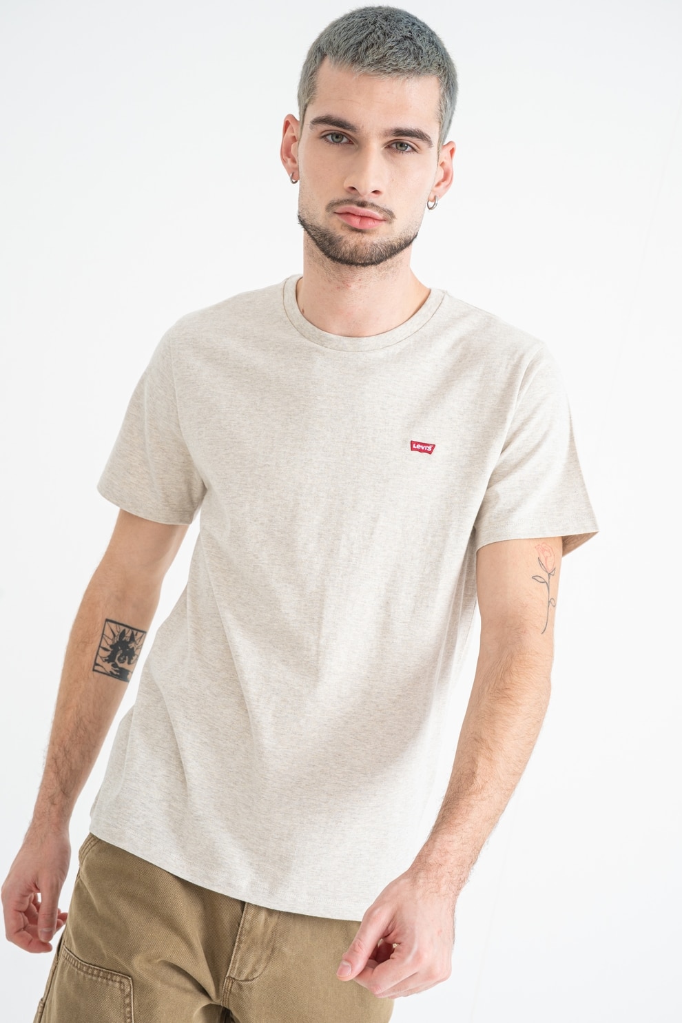 Levi's, Tricou cu decolteu rotund, Gri deschis melange, M
