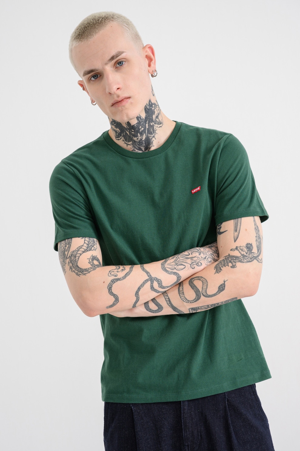 Levi's, Tricou cu decolteu rotund, Verde inchis, S
