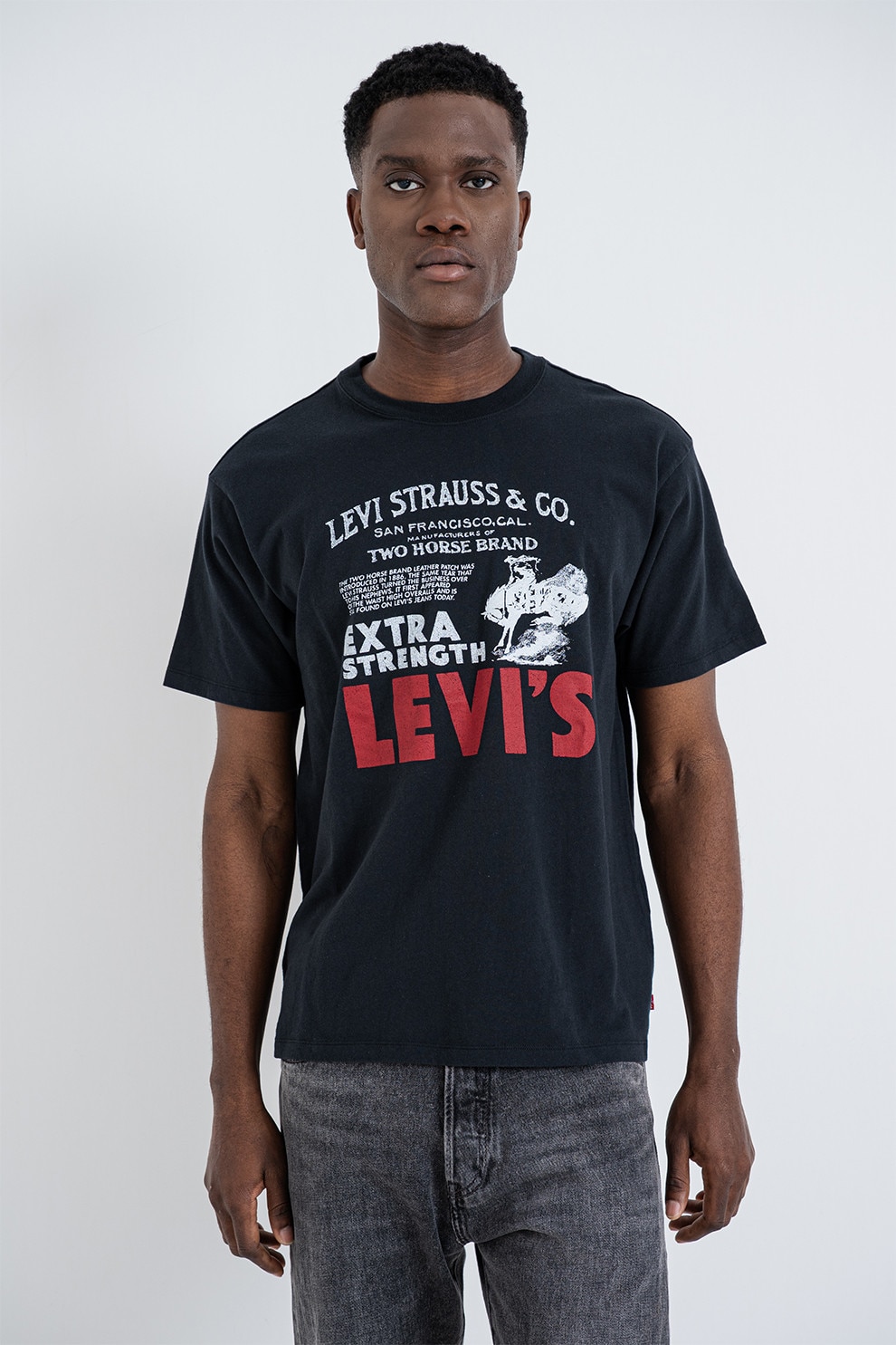 Levi's, Tricou de bumbac cu logo Vintage, Negru stins, S