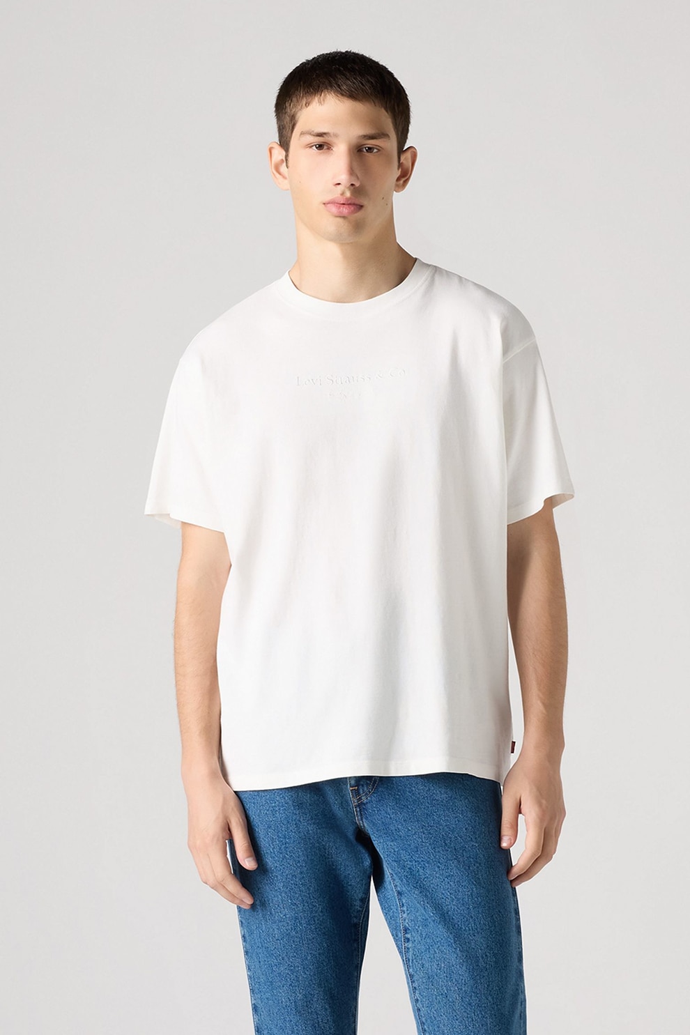 Levi's, Tricou de bumbac cu logo Vintage, Alb murdar, L