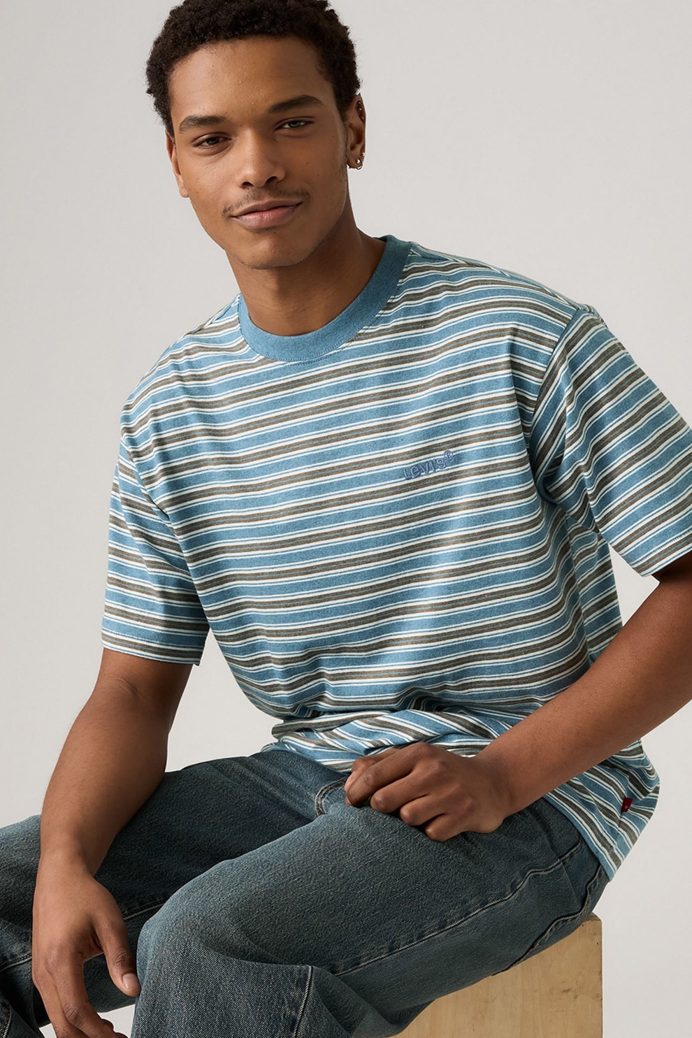Levi's, Tricou lejer din bumbac Red Tab™, Albastru prafuit, Maro fango, Alb murdar, M
