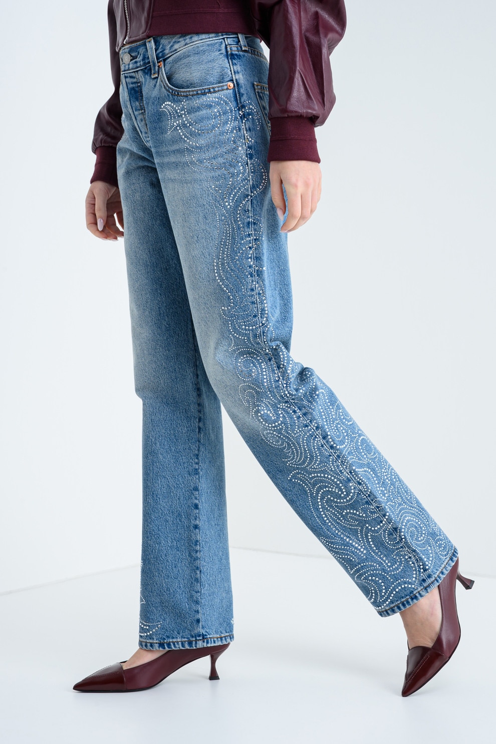 Levi's, Blugi drepti cu strasuri 501® '90s, Albastru deschis