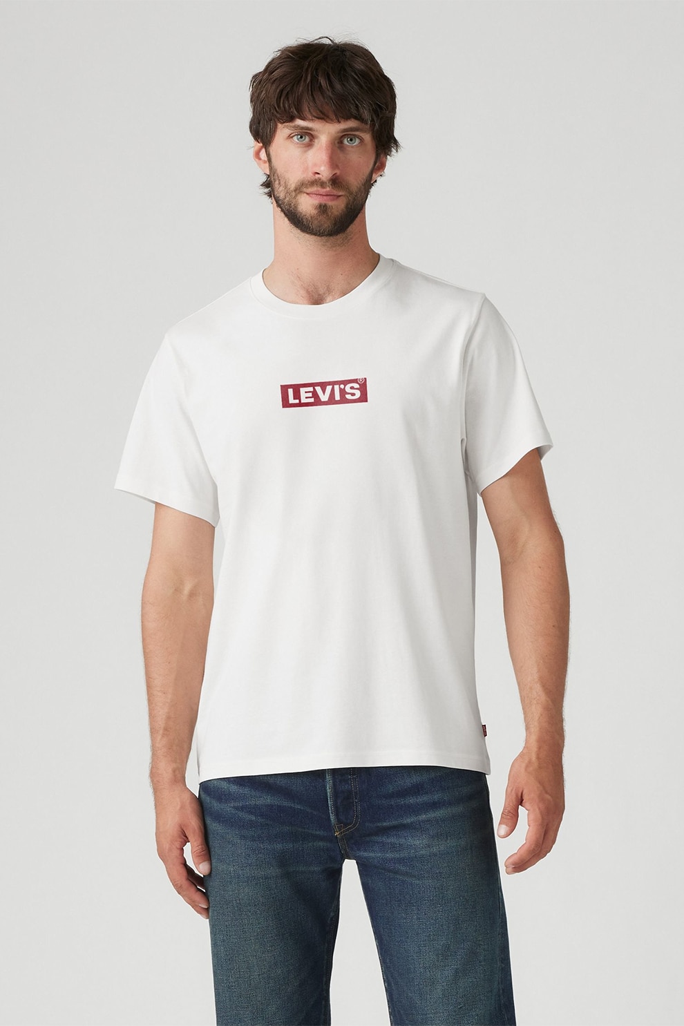 Levi's, Tricou cu imprimeu logo, Rosu, Alb optic, L