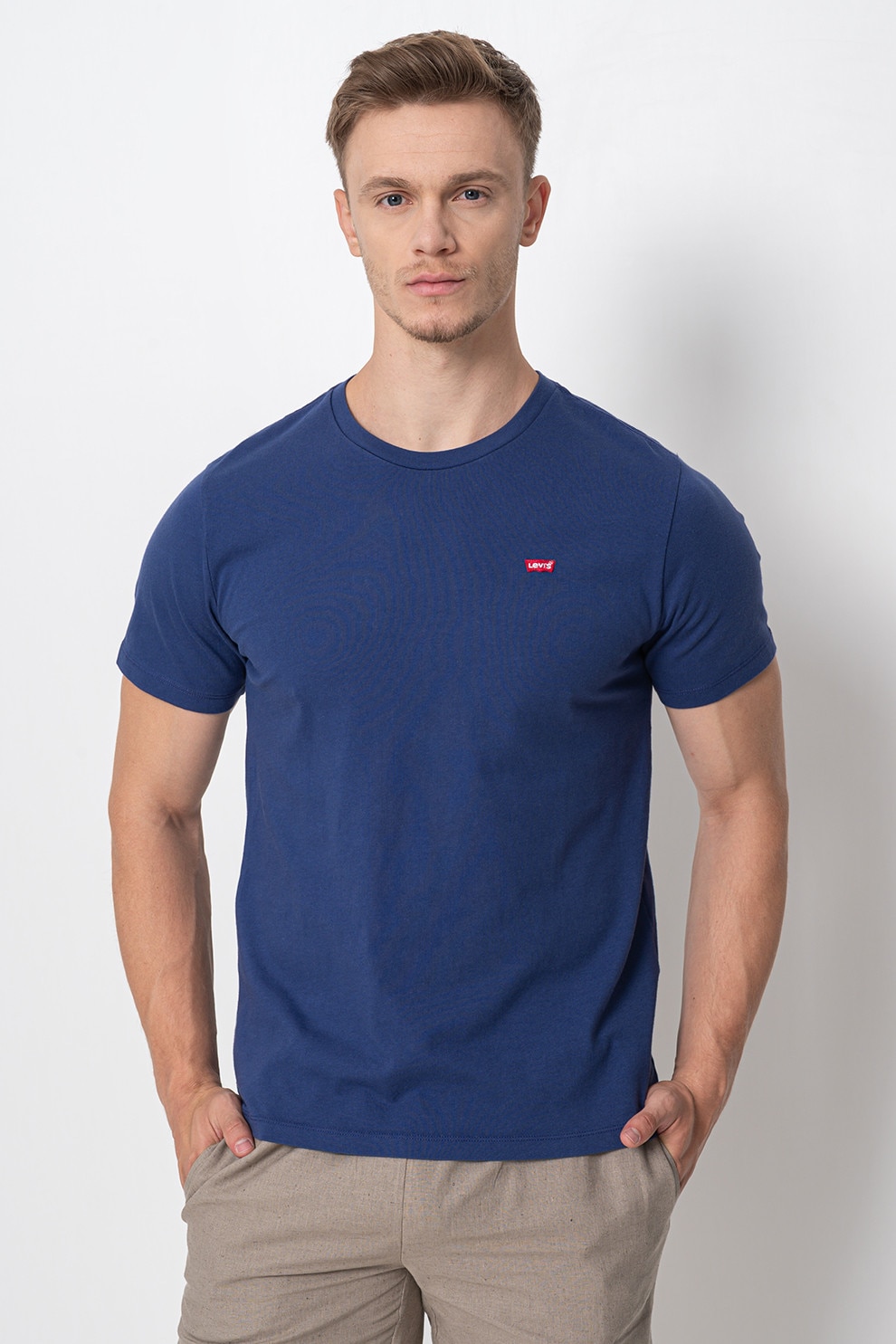 Levi's, Tricou de bumbac cu dungi Original Housemark, Albastru indigo, M