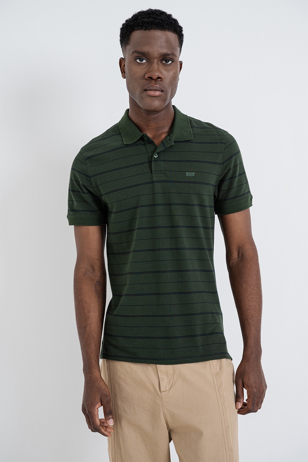 Levi's, Tricou polo slim fit Housemark, Negru, Verde inchis, L