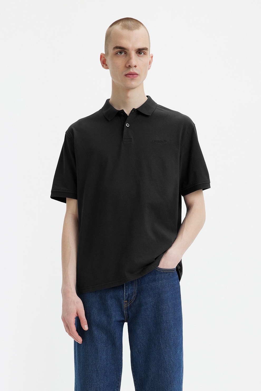 Levi's, Tricou polo de bumbac, Negru, S