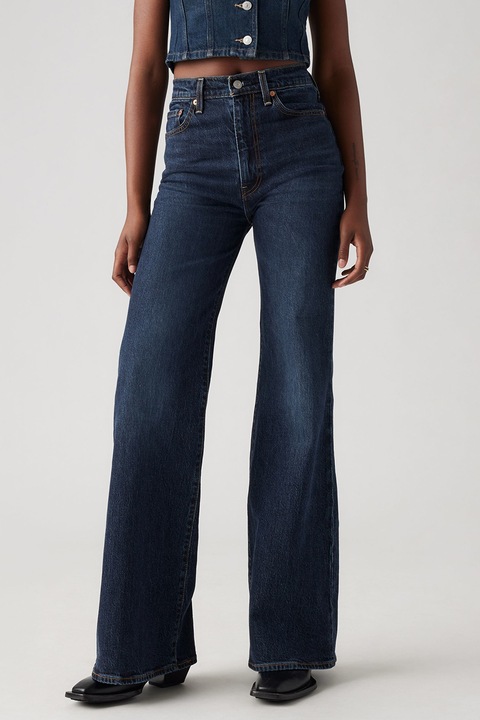 Levi's, Blugi evazati cu talie inalta Ribcage, Albastru inchis/Albastru