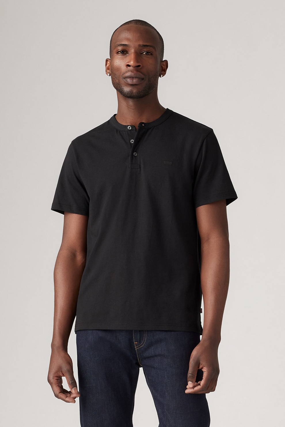 Levi's, Tricou de bumbac cu fenta scurta cu nasturi, Negru, S