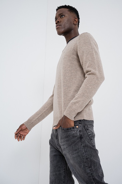 Levi's, Pulover din amestec de lana cu decolteu in V, Gri deschis