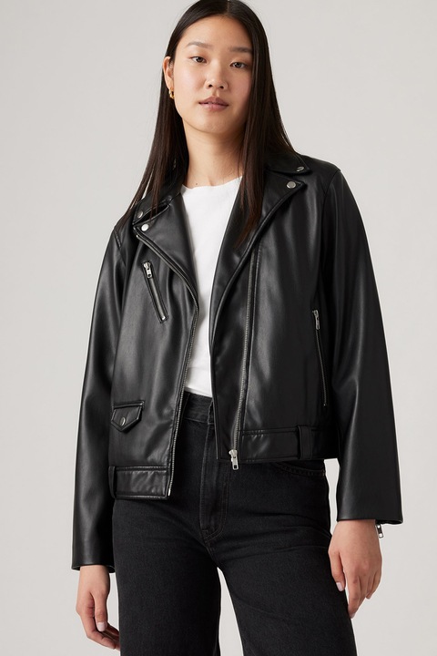 Levi's, Jacheta biker de piele ecologica, Negru