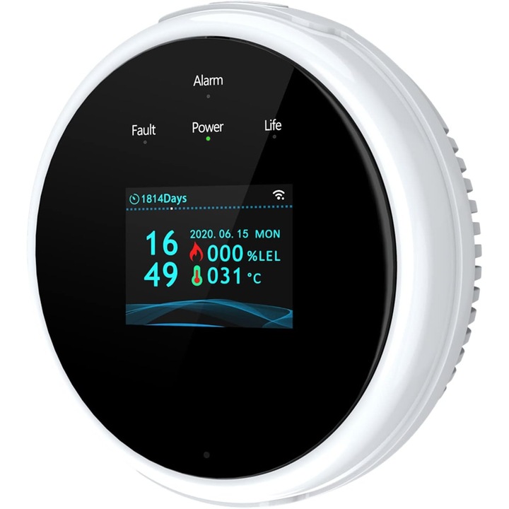 Detector inteligent de scurgeri de gaz Wi-Fi LCD Tester de gaze naturale/gaze petroliere lichefiate Sonerie de alarma cu metan suspendata cu sunet si lumina, 1 Wireless