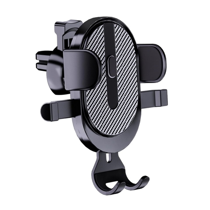 Omelivon®, Autós telefontartó, szellőzőrácsba szerelhető, automatikus záródású, 360°-ban elforgatható, fekete
