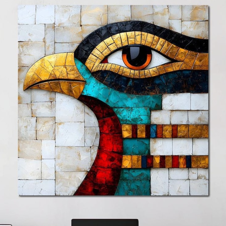 Tablou Canvas, LuxCanva, Mozaic Egiptean, 100x100cm, Panza Bumbac 100% 400g/m2, Sasiu Lemn