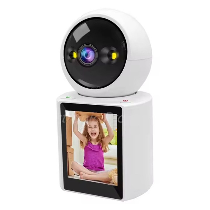 Camera de supraveghere interioara cu monitor smart, 1080P, Apel video de la distanta, WI-FI, Alarma, Monitorizare si comunicare audio-video, Senzor detectare miscare, Acces de la distanta prin aplicatie, Ideala pentru bebelusi si animale de companie, ALB