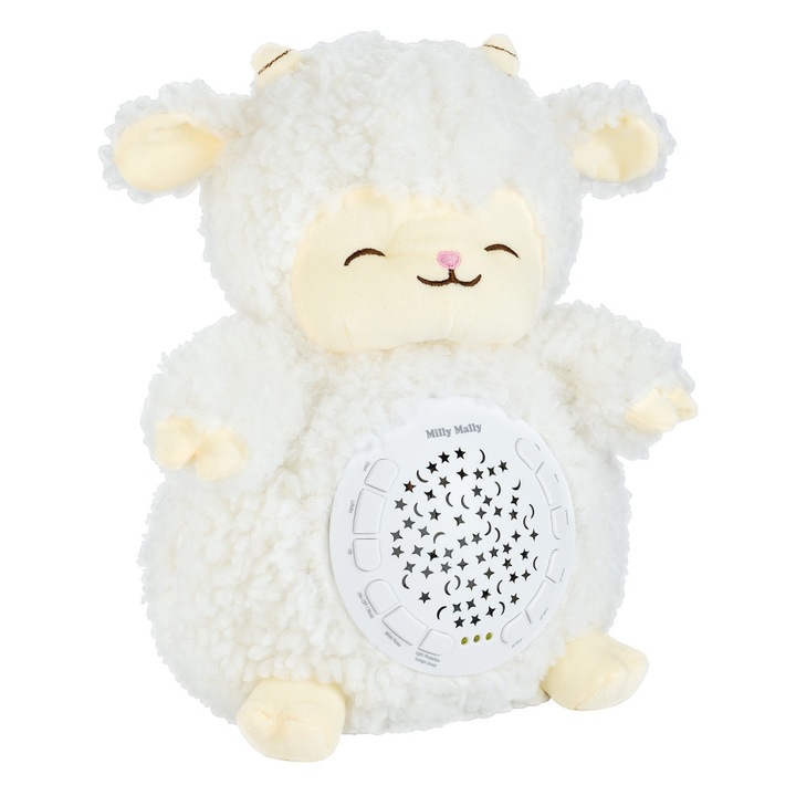 Jucarie de plus cu proiector Milly, 10 melodii, 5 sunete de zgomot alb, 23x15,5x30cm