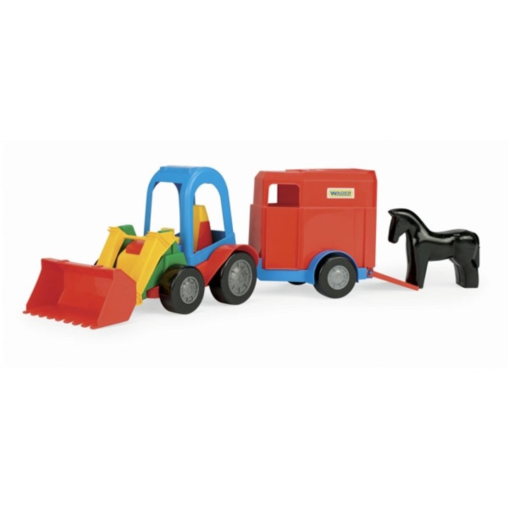 Wader rakodó traktor pótkocsival és lóval, többszínű, 41cm