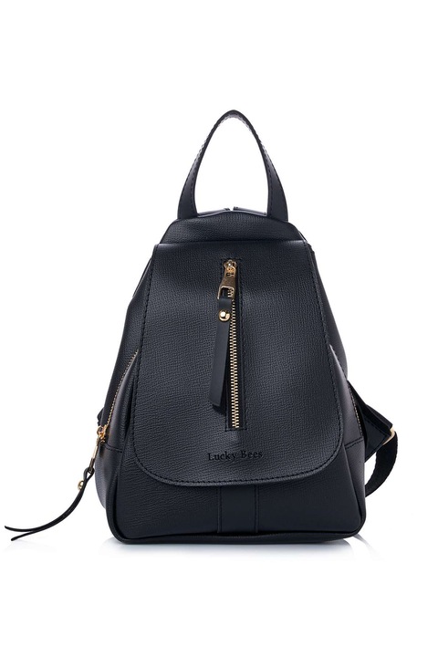 Lucky Bees, Rucsac din piele ecologica cu buzunare exterioare cu fermoar, Negru