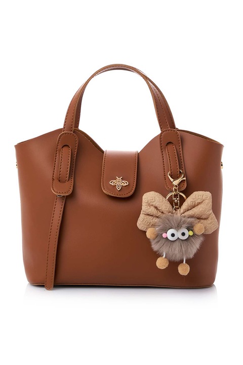 Lucky Bees, Geanta din piele ecologica cu accesoriu detasabil, Maro