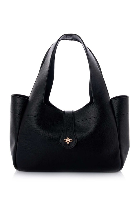 Lucky Bees, Műbőr válltáska fémes hatású részlettel, Fekete