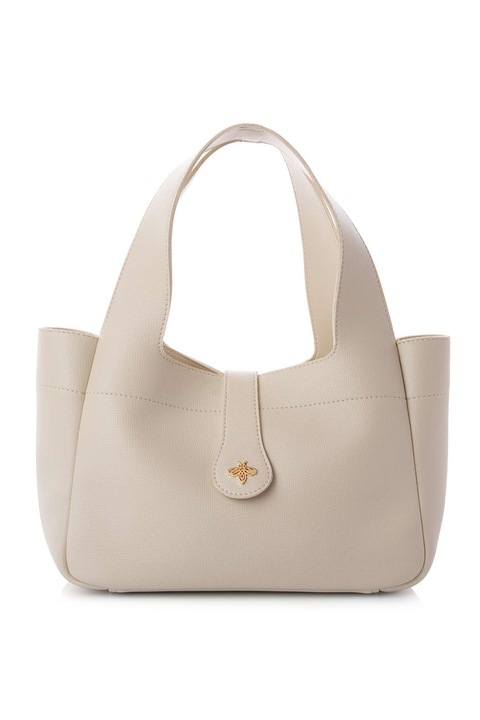 Lucky Bees, Műbőr válltáska fémes hatású részlettel, Krémszín