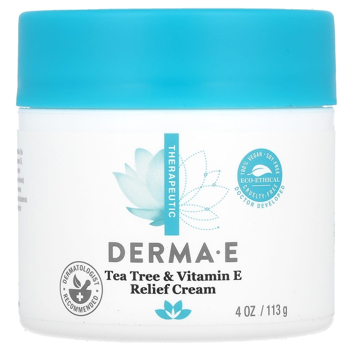 DERMA-E testápoló krém, teafaolajjal és E-vitaminnal, 113 g, kombinált bőrre, vegán