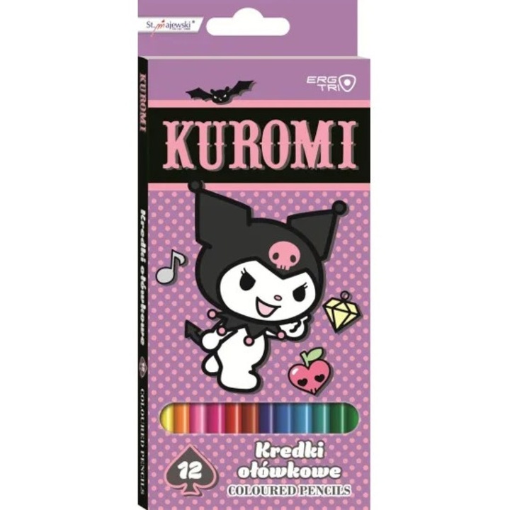 Creioane colorate St.Majewski, Kuromi, triunghiulare, 12 culori, multicolor