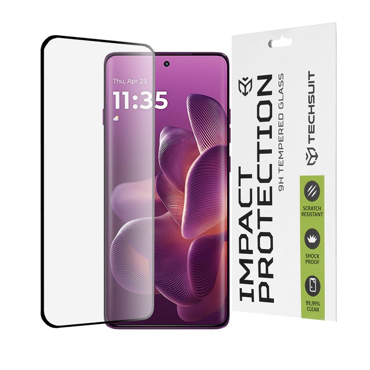 Techsuit 111D Full Cover протектор за екран на телефон, пълно стъкло, черен, за Motorola Edge 60 Pro